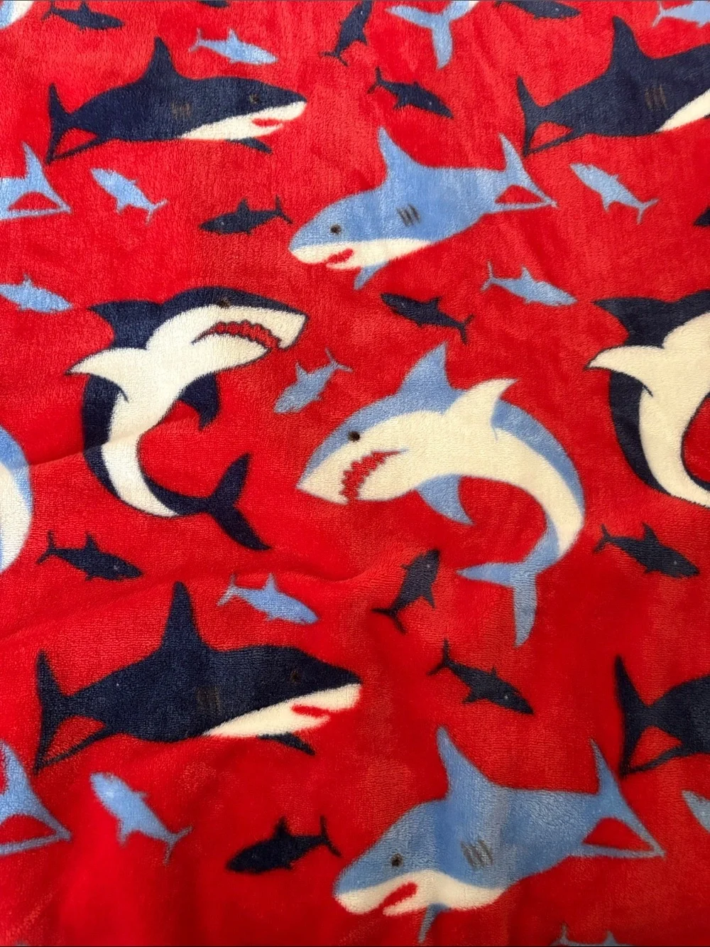 Shark Print Plush Throw Blanket - Red, Blue, White